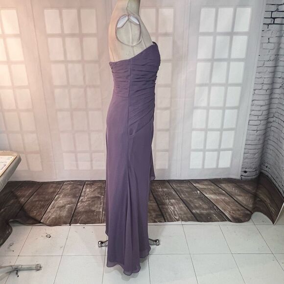Bill Levkoff Purple Strapless Sweetheart Neck Pleated Bridesmaid Dress Size 6 - Picture 4 of 8